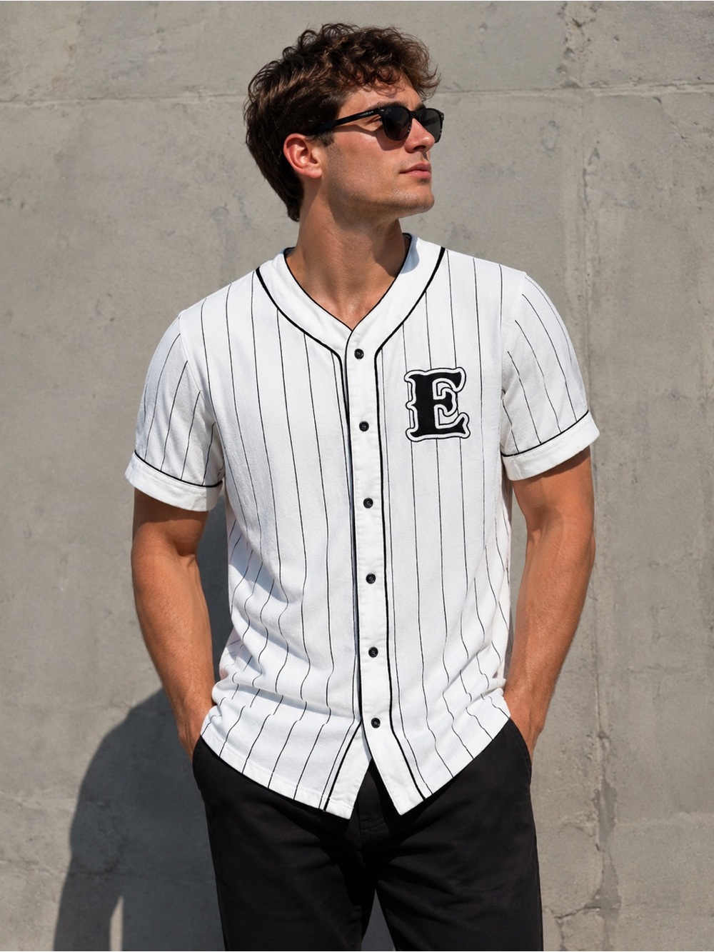Empyre Mens M White Striped ShortSleeve Baseball Jersey Embroidered Logo Skater